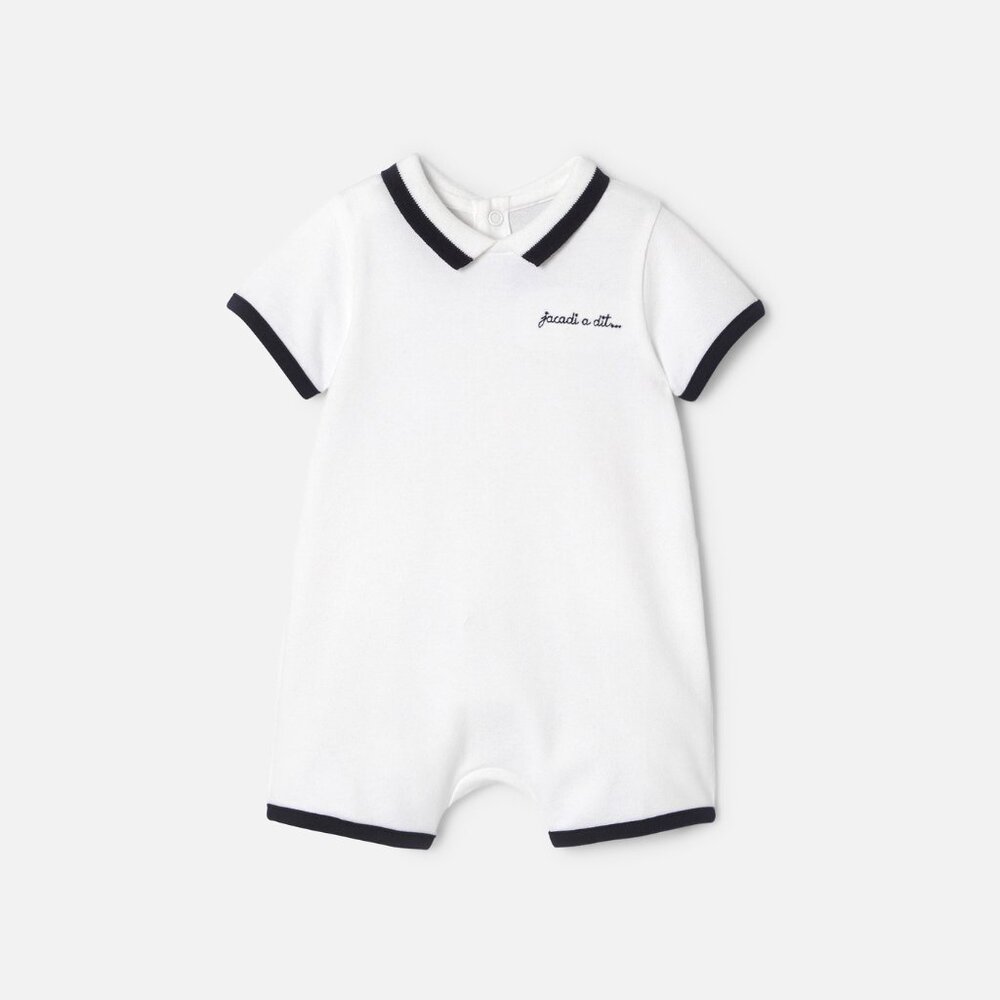 Jacadi Paris - White Baby Boy Polo Jumpsuit - Size 18M